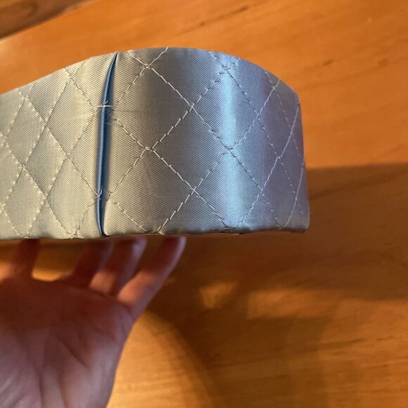 Mid Century Quilted Satin Drawer Organizer Blue Hosiery Holder - Picture 7 of 8